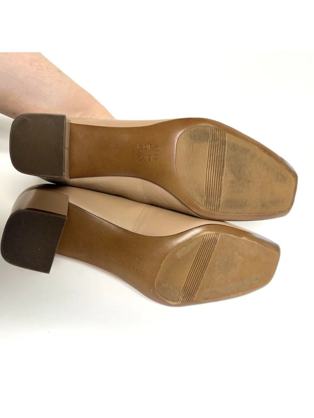 Naturalizer Karina Pumps Nude Gingersnap Leather Block Heel Square Toe Heels 9.5